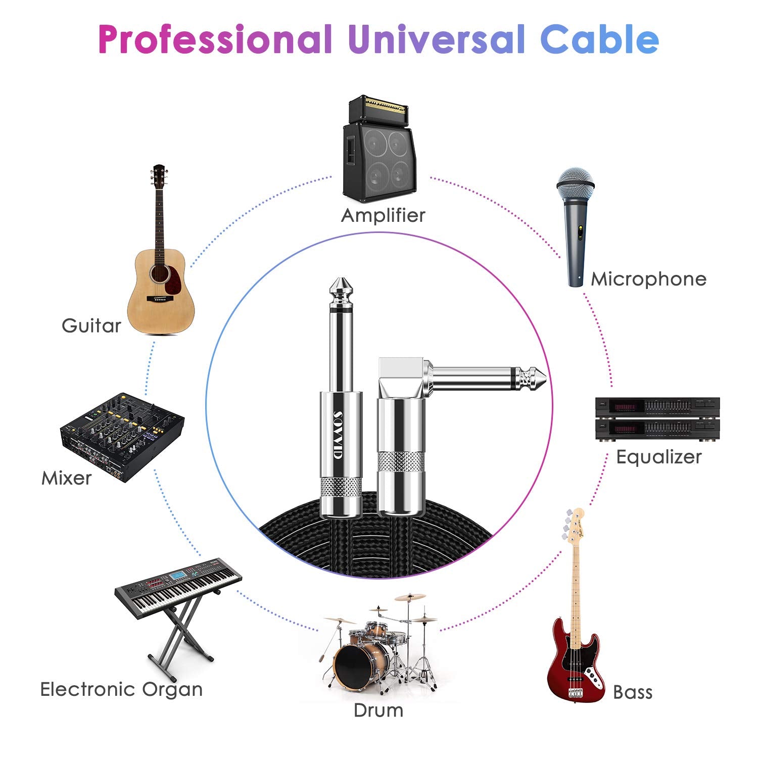 Guitar Cable 10FT Instrument Cable -  Guitar Cord Electric Guitar Cable Guitar AMP Cord for Bass Guitar Keyboard 1/4 Inch Cable Right Angle Black